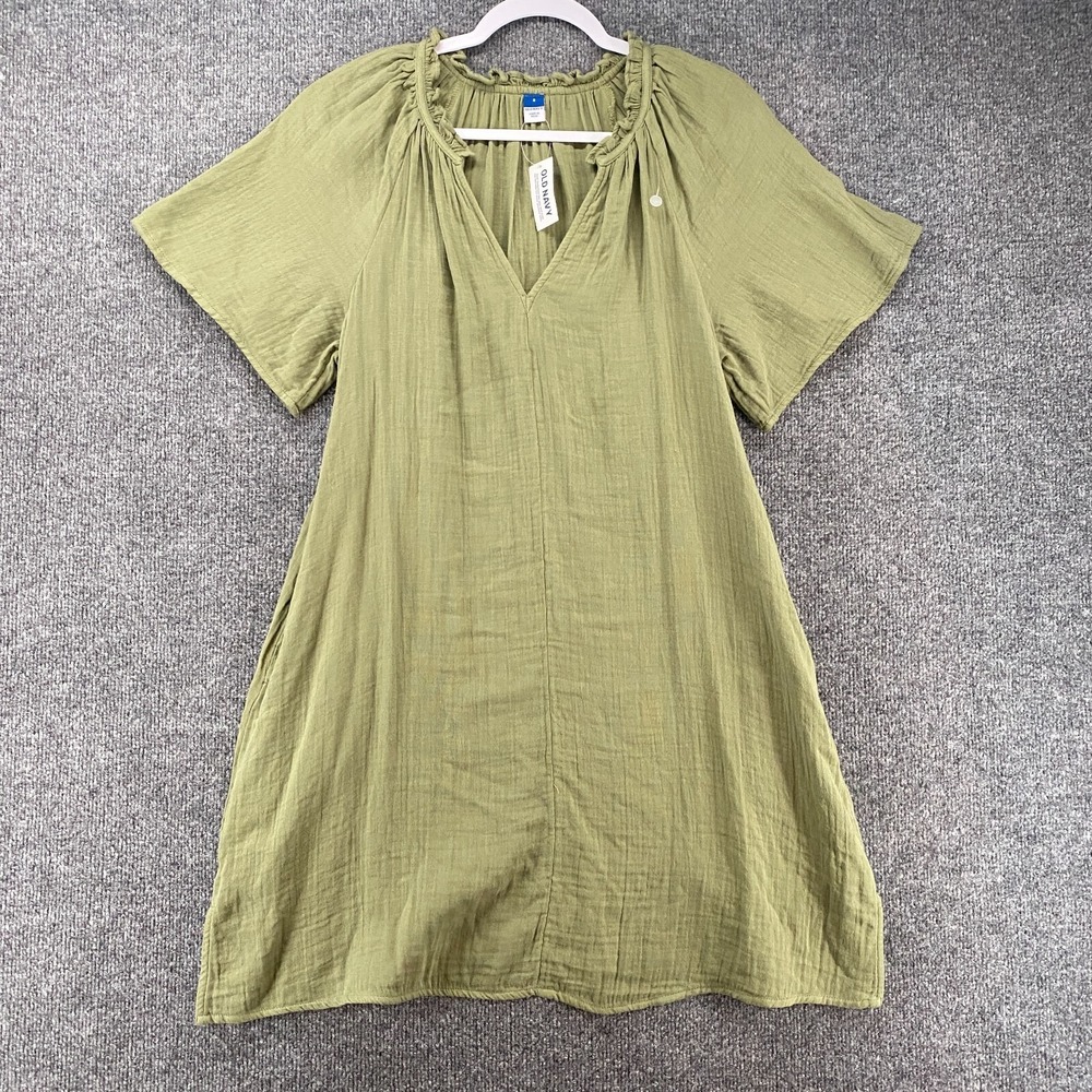 Old Navy Dress Womens S Green V-Neck Shift Boho Cottagecore Peasant Western Barn